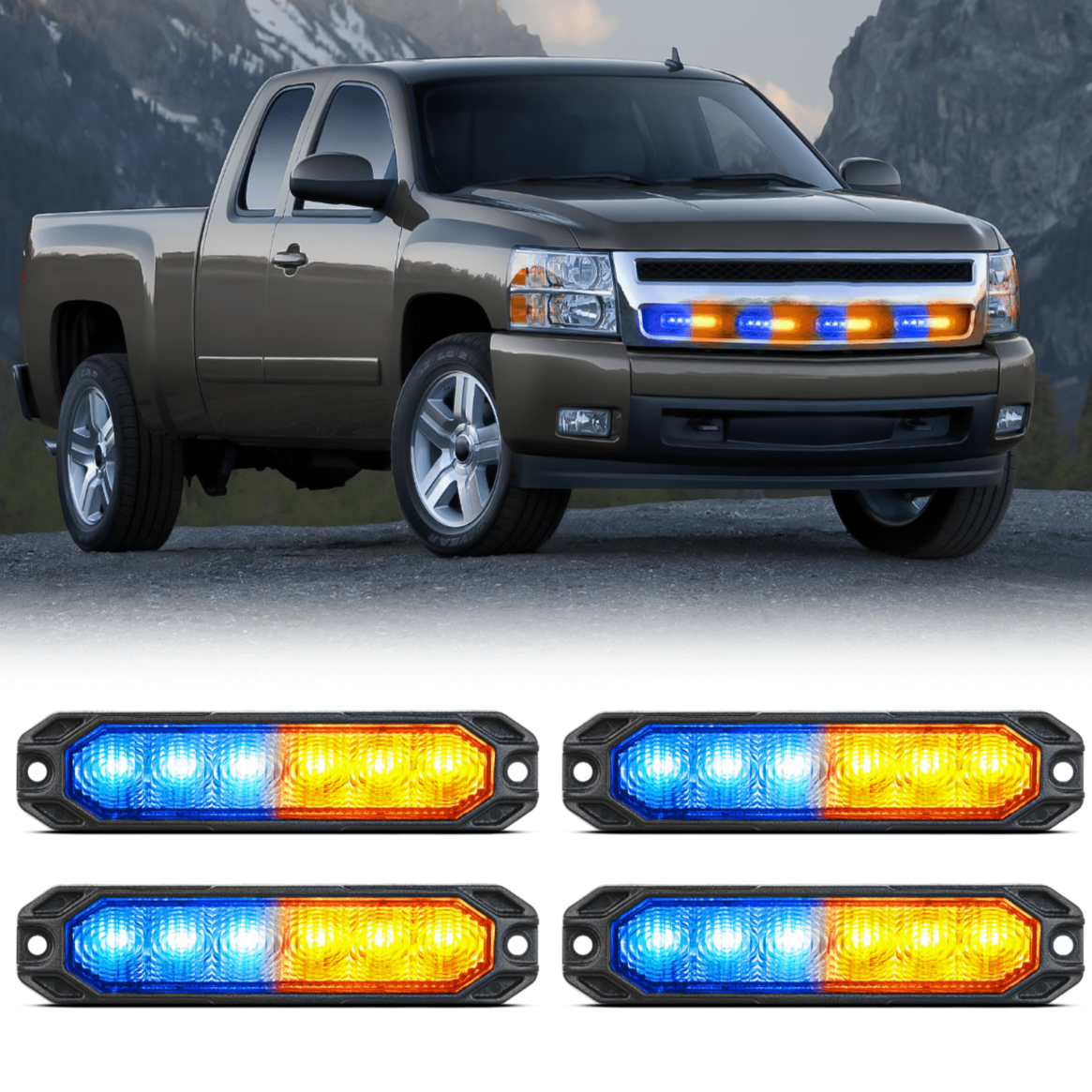 4PCS 6 LED Yellow and Blue Emergency Warning Strobe Lights Headlights - Top Tuning Boost