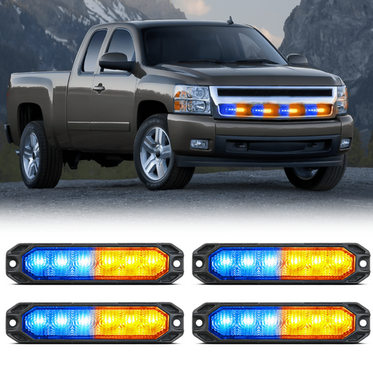 4PCS 6 LED Yellow and Blue Emergency Warning Strobe Lights Headlights - Top Tuning Boost