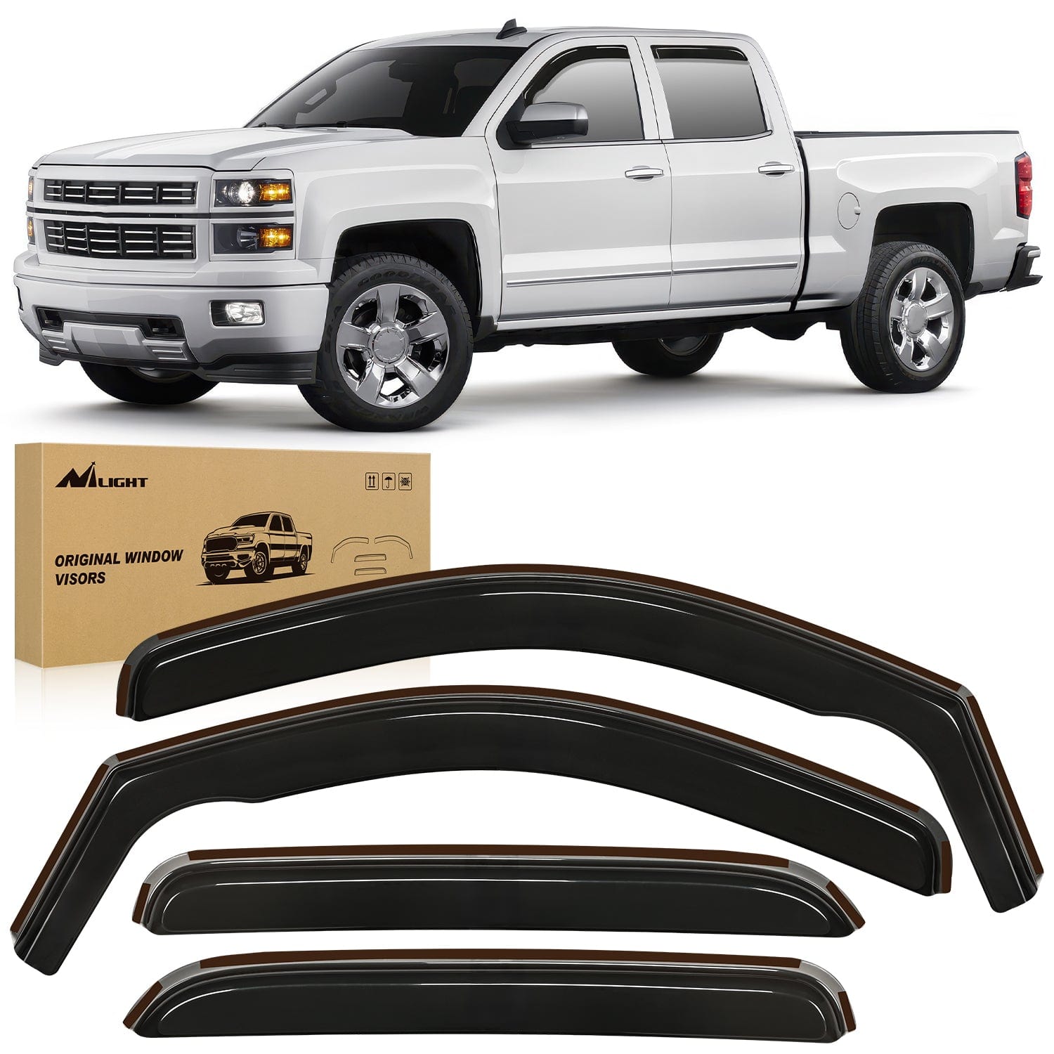 Rain Guards Window Visor Compatible with Chevy Silverado 1500/Avalanche 2007 2008 2009 2010 2011 2012 2013 GMC Sierra 1500/Silverado/Sierra 2500-3500HD Crew Cab Yukon XL in Channel Rain Guards