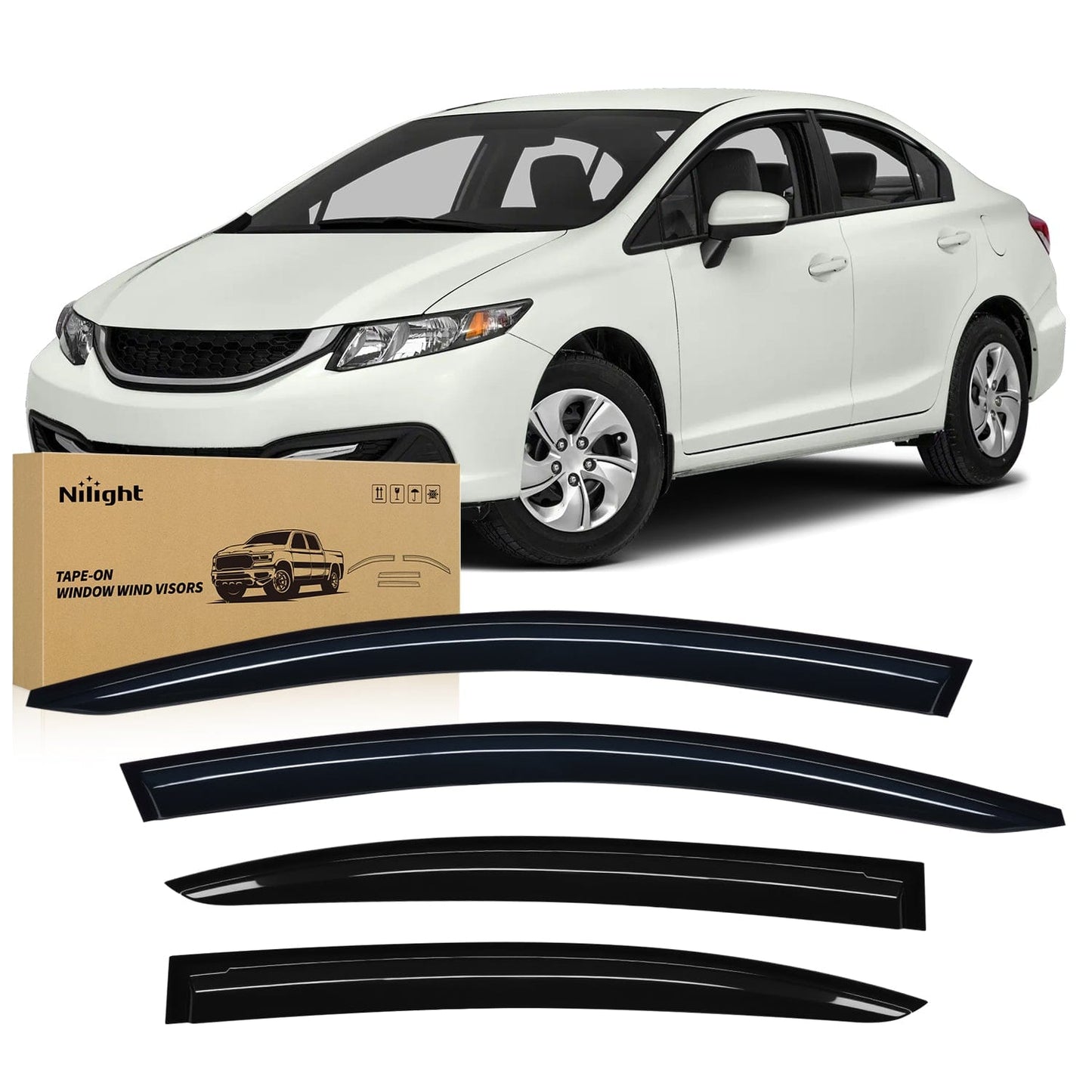 Rain Guards Window Rain Guards for Honda Civic 2012 2013 2014 2015, Window Wind Deflectors Vent Visors, Tape on-4PCS