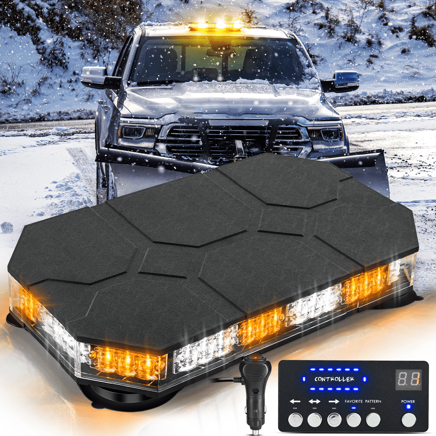 42 Leds Roof Top Amber White Emergency Strobe Light Control Panel Magnetic Mount Headlights - Top Tuning Boost