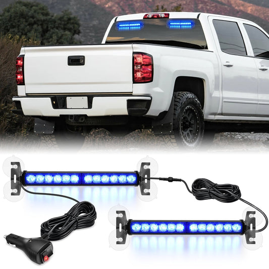 24LED Emergency Strobe Traffic Advisor Light Bar 2 in 1 Blue Dash Warning Safety Flashing Lights Front/Rear Windshield Construction Lights for Trucks Cars Plow Police Firefighter Vehicles Light Bars - Top Tuning Boost