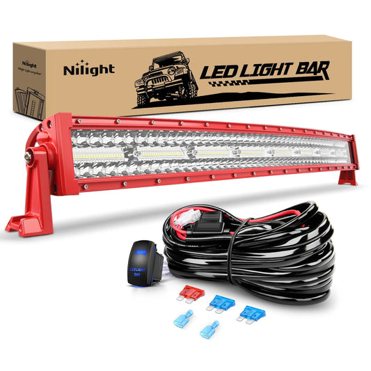 33 Inch 420W Triple Row Red Case Spot Flood LED Light Bar | 16AWG Wire 3Pin Switch Light Bars - Top Tuning Boost