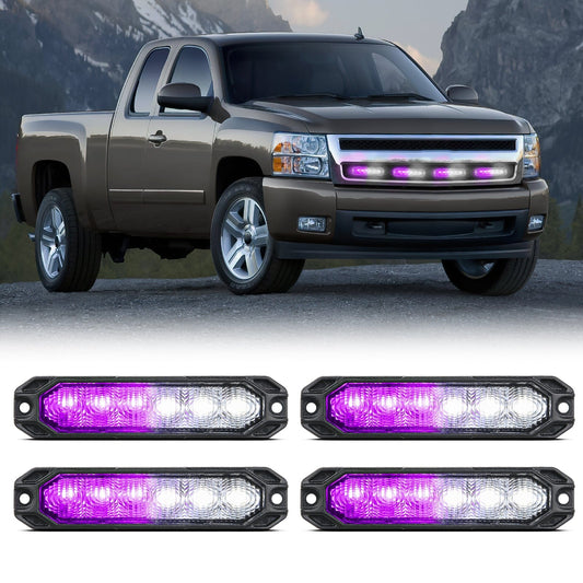 4PCS 6 LED Purple and White Emergency Warning Strobe Lights Headlights - Top Tuning Boost