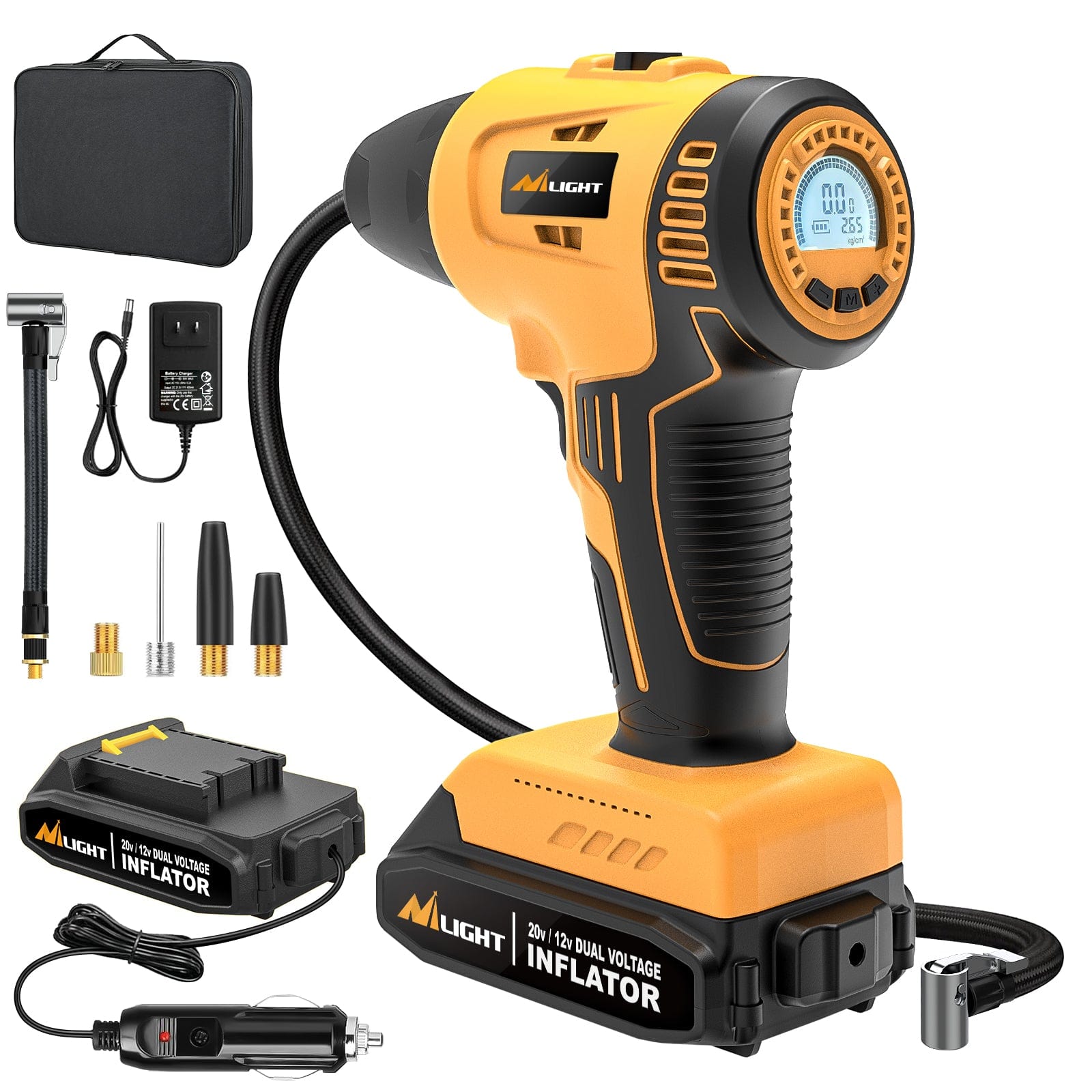 inflator Cordless Tire Inflator 20V Rechargeable Air Compressor with Digital Gauge 150PSI Includes 12V Adapter