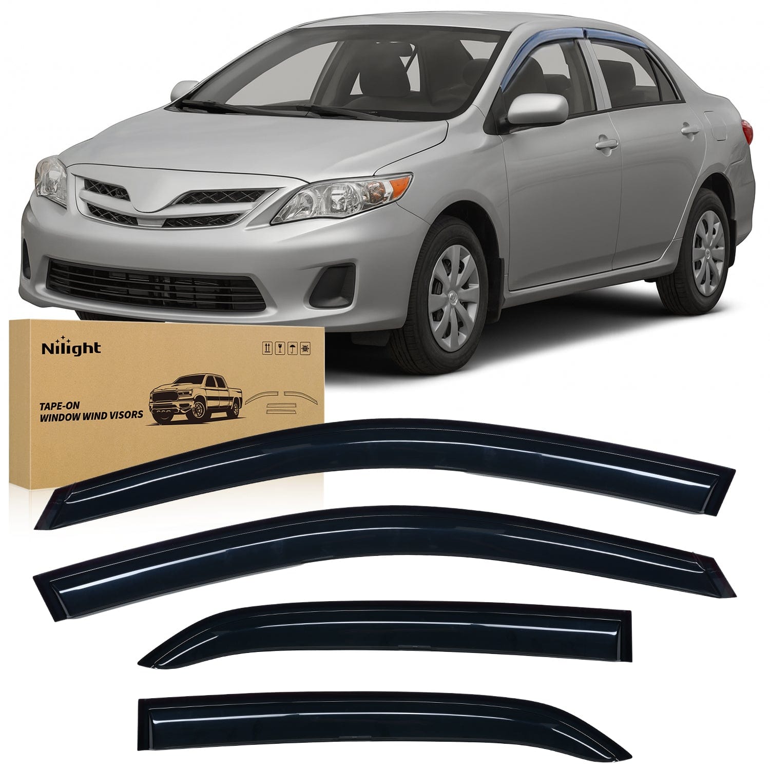 Rain Guards Window Rain Guards for Toyota Corolla 2009 2010 2011 2012 2013, Out-Channel Window Visors Vent Wind Deflectors-4PCS