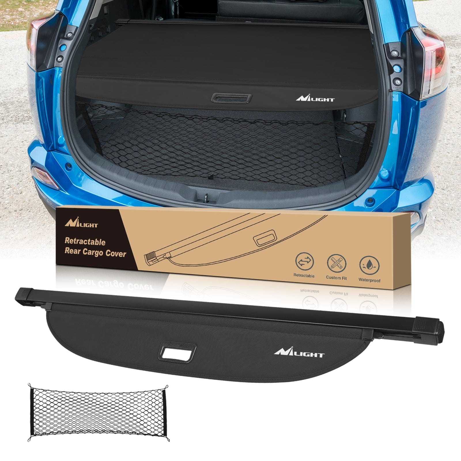 Trunk Cargo Cover Trunk Cargo Cover with Storage Net for Toyota RAV4 Accessories 2013-2018