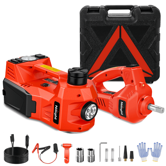 Electric Car Jack 5 Ton 12V Hydraulic with Inflatable Pump Impact Wrench LED Light 3 in 1 Portable Floor Jack for Tire Change Headlights - Top Tuning Boost