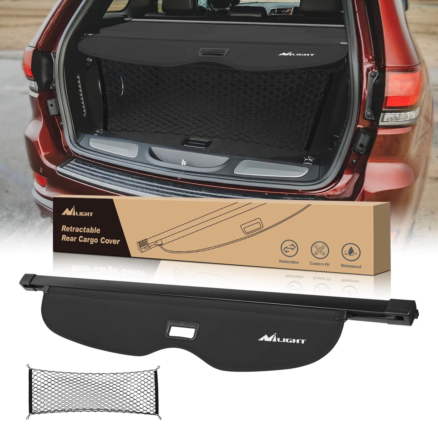 Trunk Cargo Cover Trunk Cargo Cover with Storage Net for Jeep Grand Cherokee Accessories 2011-2021