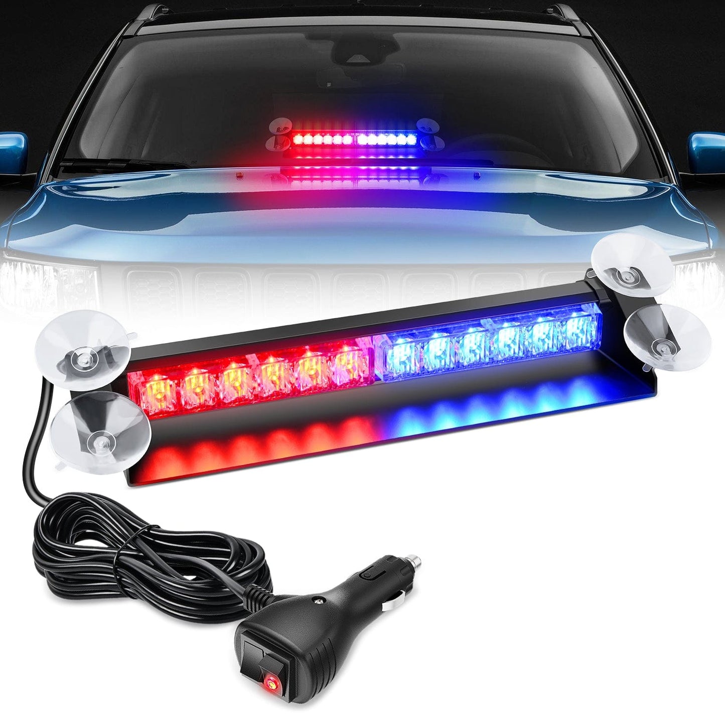 12LED Traffic Advisor Strobe Light Bar Red Blue Emergency Warning Hazard Safety Dash Front/Rear Windshield Flashing Lights for Cars Trucks Police Firefighter Plow Construction Vehicles Light Bars - Top Tuning Boost