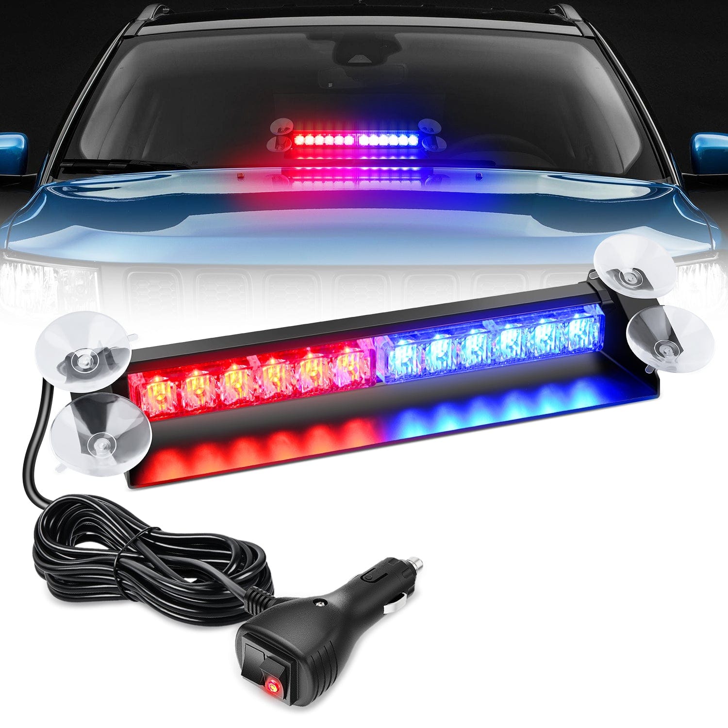 12LED Traffic Advisor Strobe Light Bar Red Blue Emergency Warning Hazard Safety Dash Front/Rear Windshield Flashing Lights for Cars Trucks Police Firefighter Plow Construction Vehicles Light Bars - Top Tuning Boost