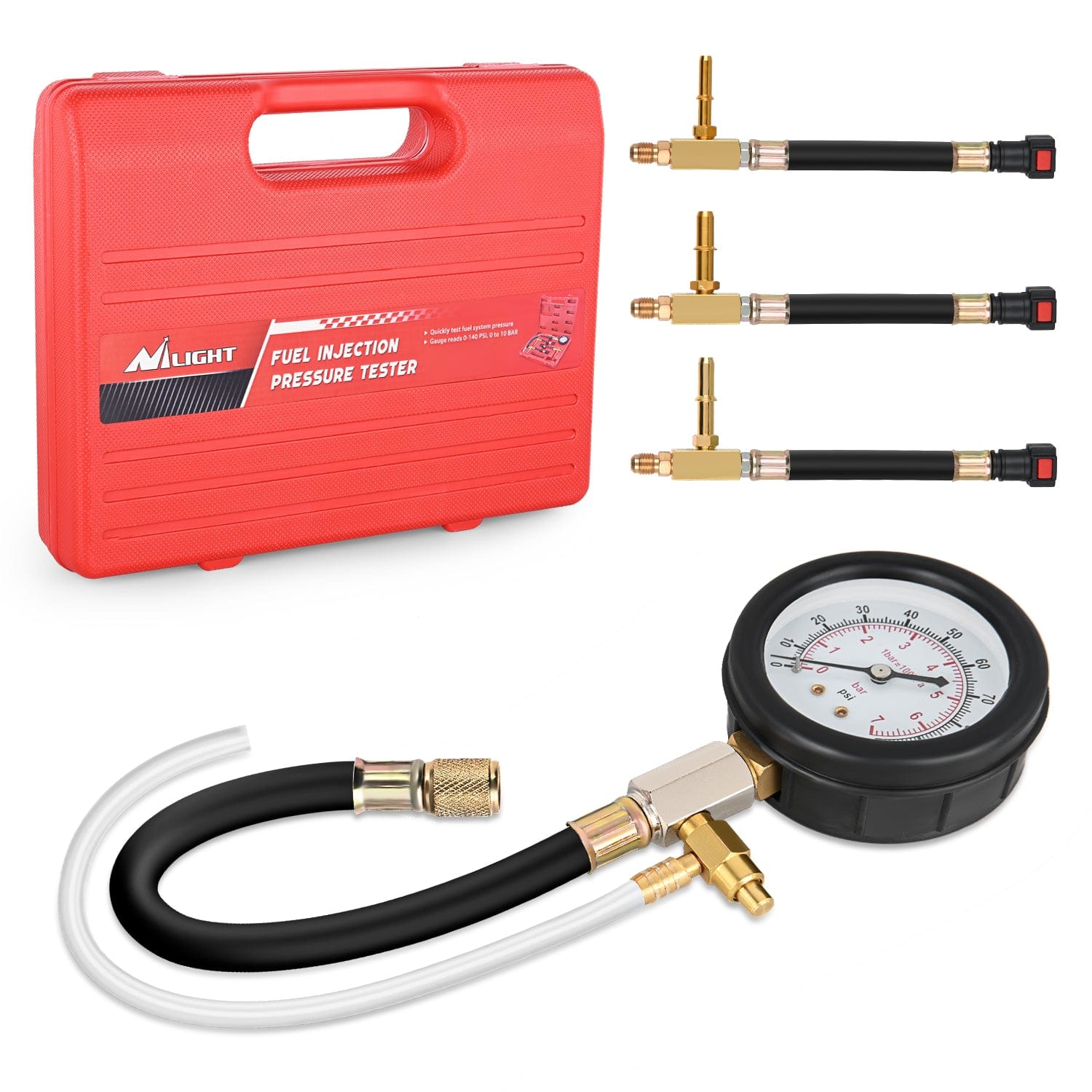 inflator 4pcs Fuel Pressure Gauge Tester Kit with 6.30 7.89 9.49 Fuel Line Fittings