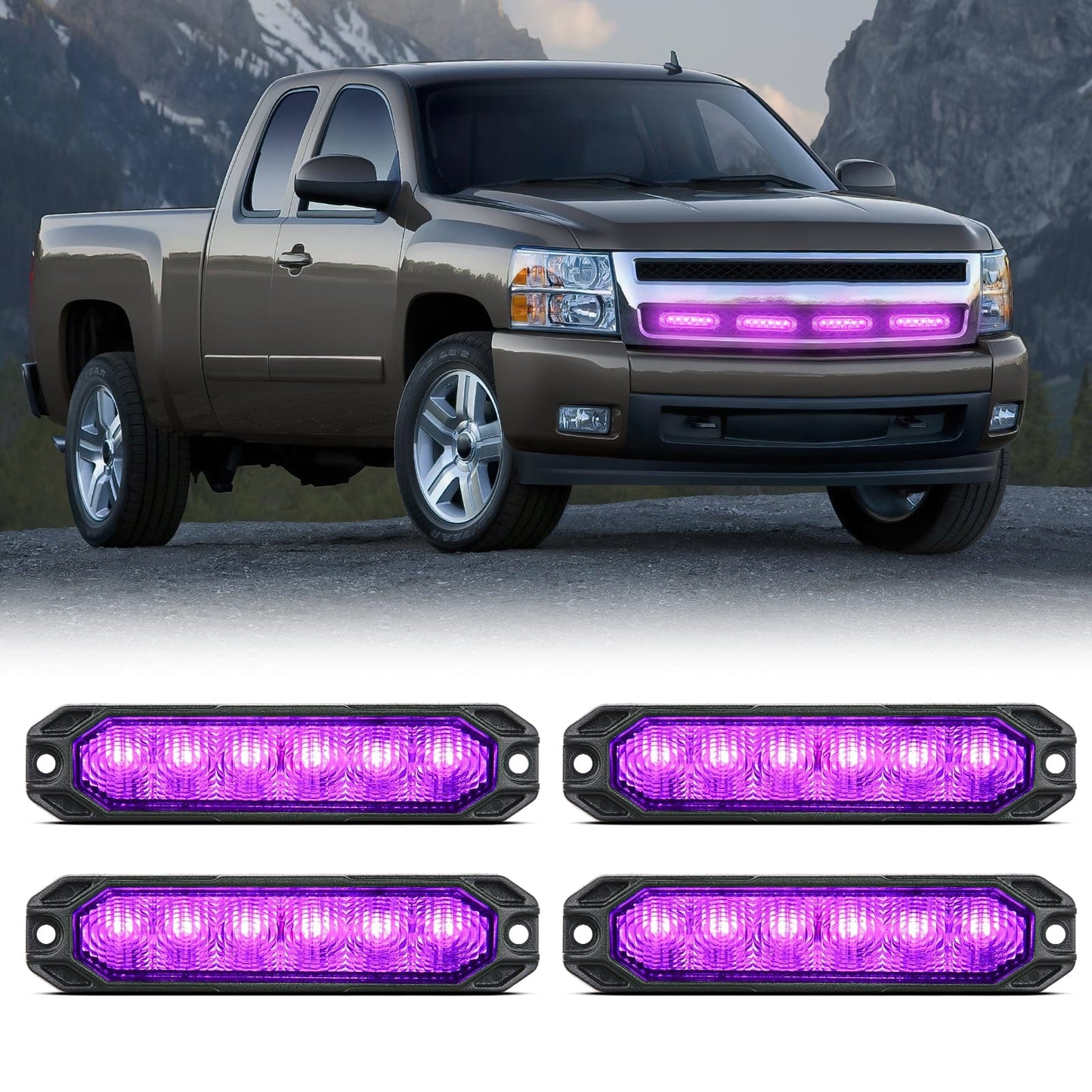 4PCS 6 LED Purple Emergency Warning Strobe Lights Headlights - Top Tuning Boost