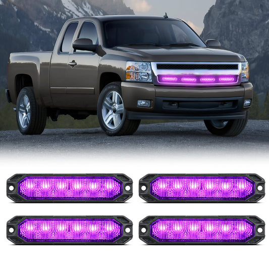 4PCS 6 LED Purple Emergency Warning Strobe Lights Headlights - Top Tuning Boost