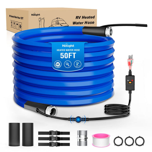 RV Parts 50FT Heated Water Hose RV 5/8inch Inside Diameter -45¡ãF Freeze Protaction Antifreeze Garden Drinking Hoses with Saving Thermostat and Smart Heat System for Winter Camper Supply Accessories