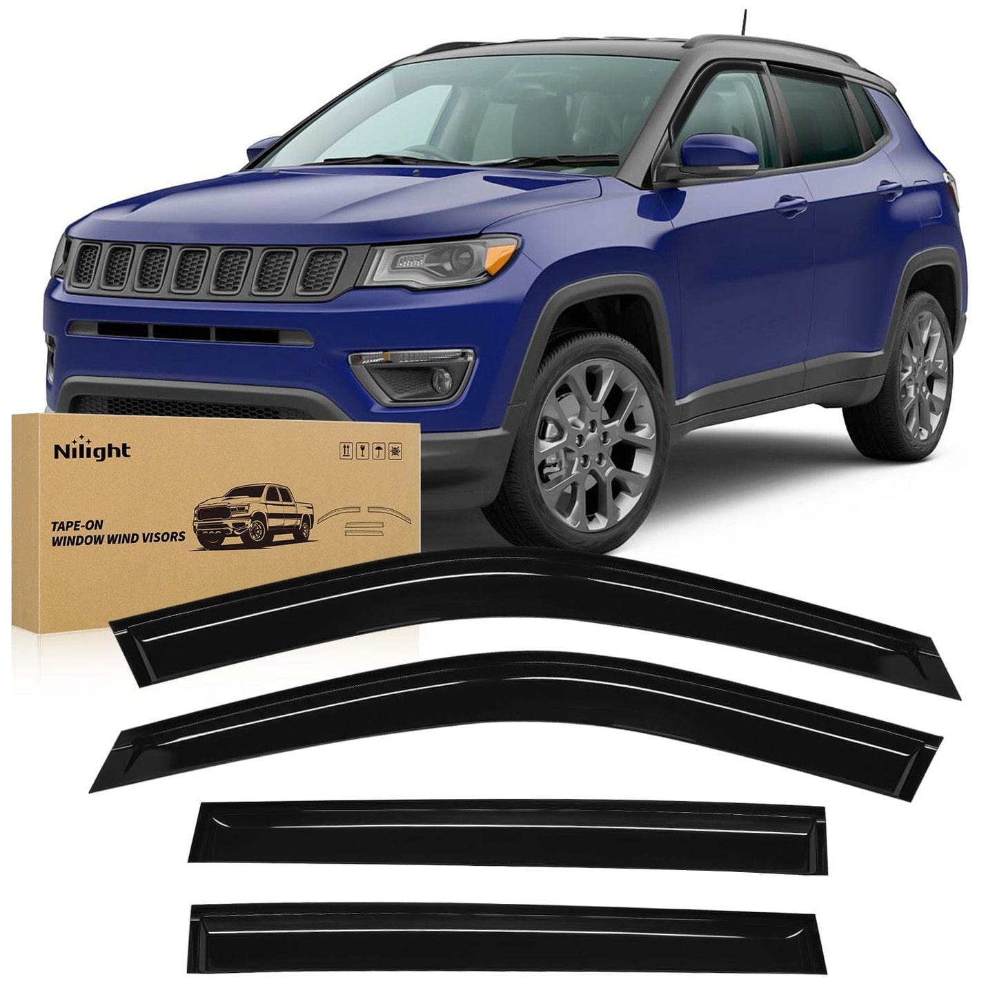 Rain Guards Window Rain Guards for Jeep Compass 2017 2018 2019 2020 2021 2022 2023 2024, Window Wind Deflectors Vent Visors, Tape on-4PCS