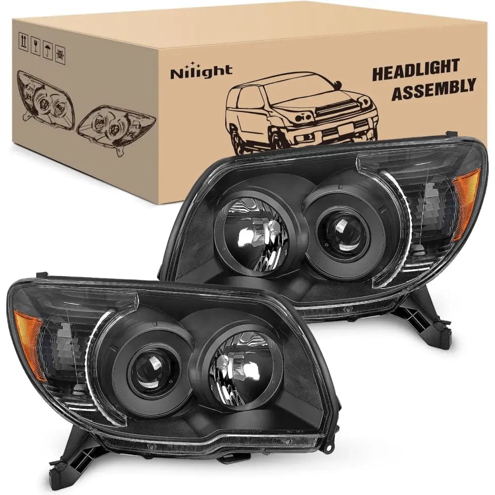 2006 2007 2008 2009 Toyota 4Runner Headlight Assembly Black Housing Amber Reflector Headlights - Top Tuning Boost