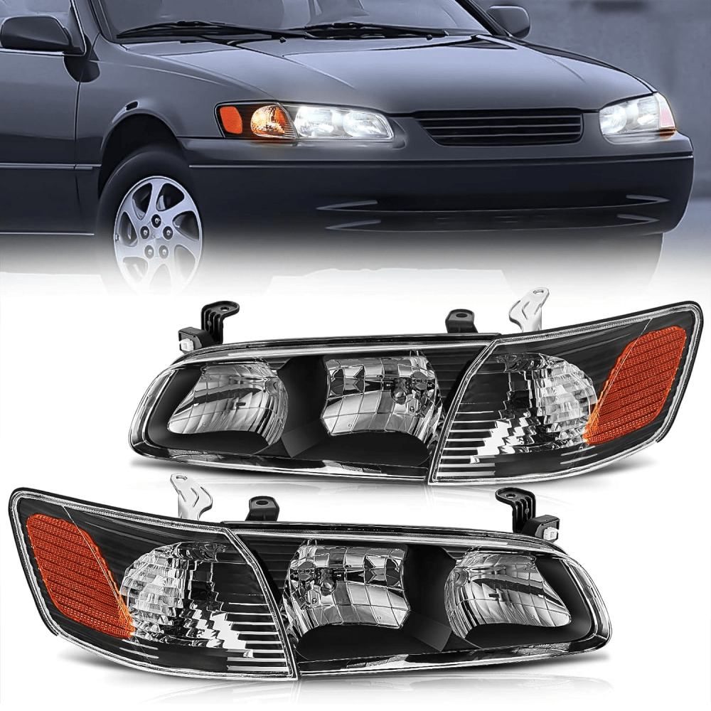 2000 2001 Toyota Camry Headlight Assembly Black Housing Amber Reflector Headlights - Top Tuning Boost