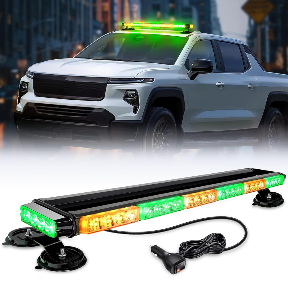 29.5 Inch Roof Top Amber Mix Green Strobe Lights 56LED Hazard Emergency Warning Light Bar Magnetic Mount Light Bars - Top Tuning Boost