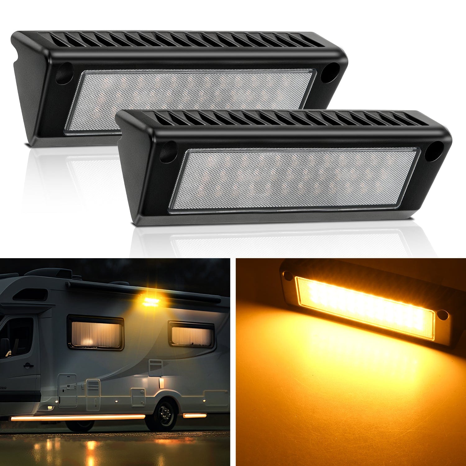 RV Exterior Light 2PCS 9 Inch Amber Beam Porch Lights Black Aluminum Headlights - Top Tuning Boost