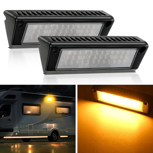 RV Exterior Light 2PCS 9 Inch Amber Beam Porch Lights Black Aluminum Headlights - Top Tuning Boost