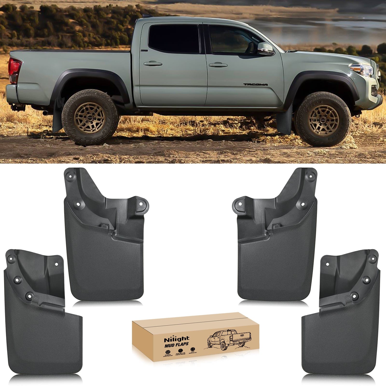 Fender Front & Rear Set Mud Flaps for Toyota Tacoma 2016 2017 2018 2019 2020 2021 2022 2023