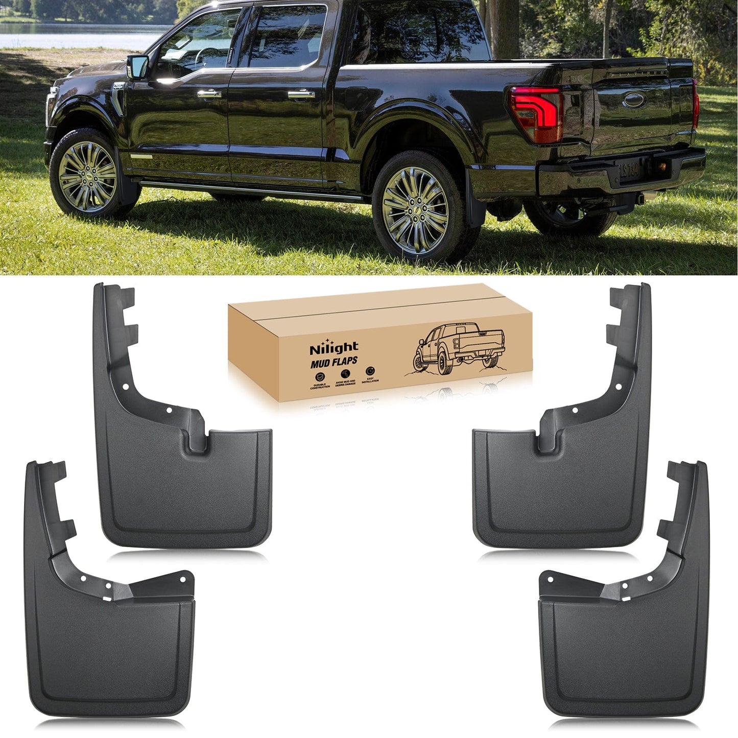 Fender Front & Rear Set Mud Flaps for Ford F150 2021 2022 2023 2024 2025
