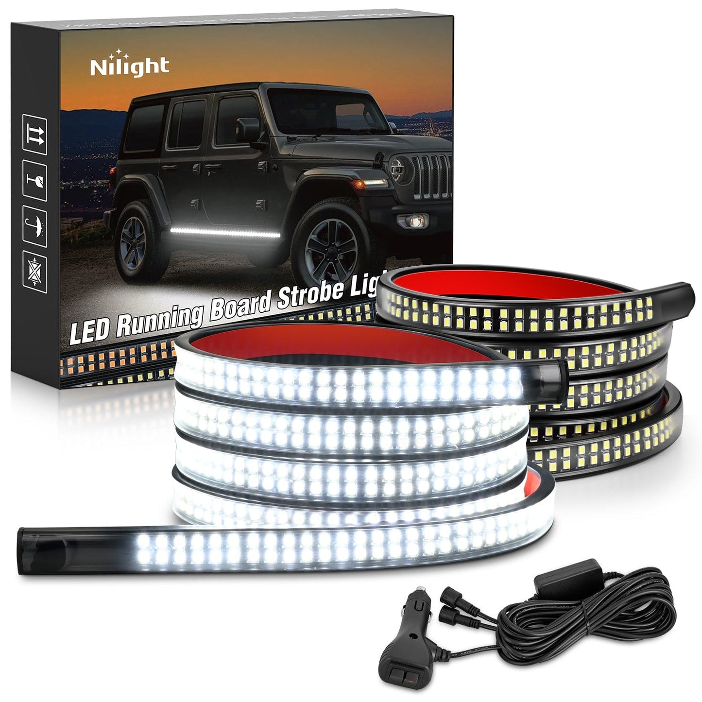 2PCS 70 Inch Emergency Strobe Light Strip 1125 LED Running Board Lights White Flexible Side Flashing Warning Caution Safety Waterproof for Truck Construction Vehicles Pickup Headlights - Top Tuning Boost