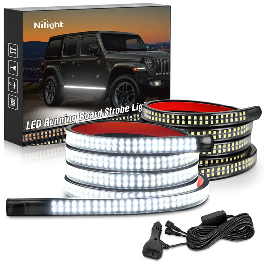 2PCS 70 Inch Emergency Strobe Light Strip 1125 LED Running Board Lights White Flexible Side Flashing Warning Caution Safety Waterproof for Truck Construction Vehicles Pickup Headlights - Top Tuning Boost
