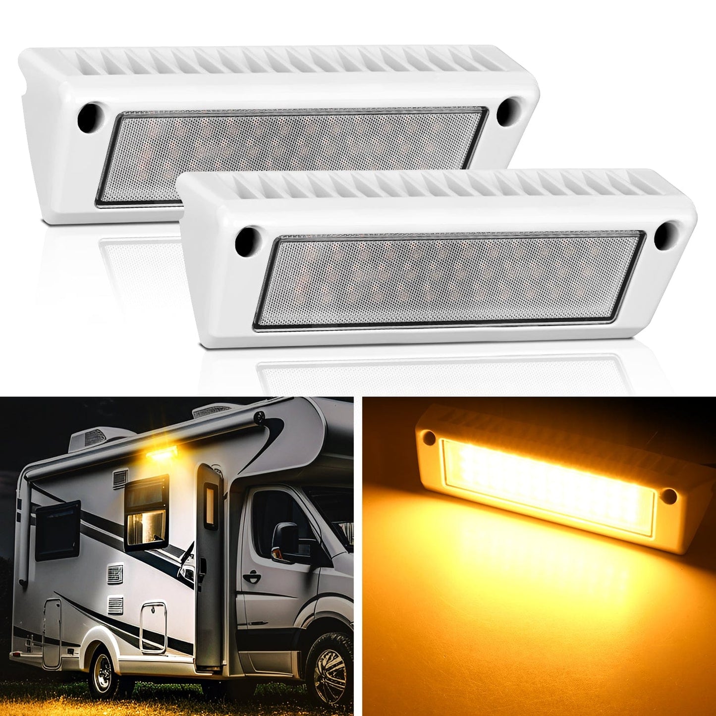 RV Exterior Light 2PCS 9 Inch Amber Beam Porch Lights White Aluminum Headlights - Top Tuning Boost