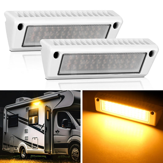 RV Exterior Light 2PCS 9 Inch Amber Beam Porch Lights White Aluminum Headlights - Top Tuning Boost