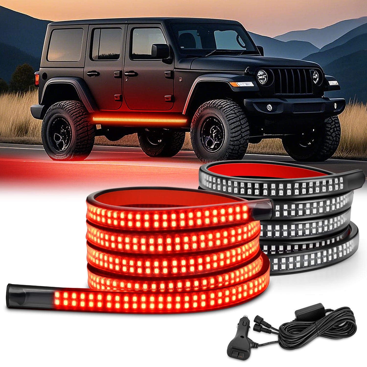 2PCS 70 Inch Emergency Strobe Light Strip 1125 LED Running Board Lights Red Flexible Side Flashing Warning Caution Safety Waterproof for Truck Construction Vehicles Pickup Headlights - Top Tuning Boost