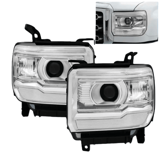 2014–2018 GMC Sierra 1500 chrome projector headlight.