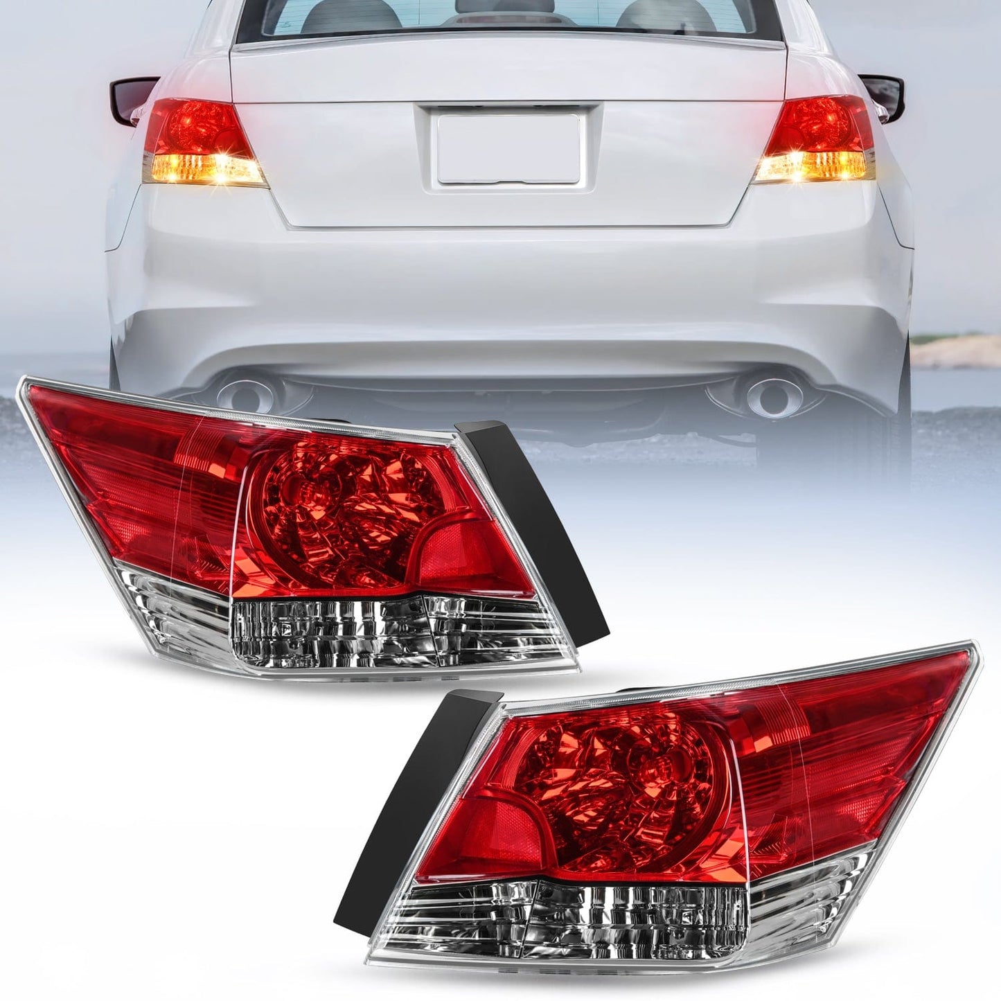 Taillight Assembly Compatible with 2008 2009 2010 2011 2012 Honda Accord Tail Lights Rear Lamp Replacement OE Style Driver and Passenger Side w/Bulbs Tail Lights - Top Tuning Boost