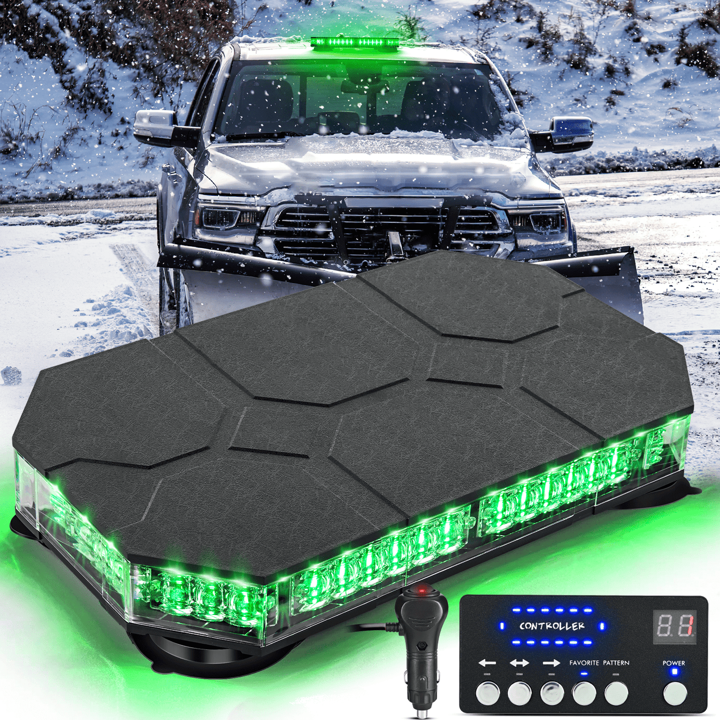 42 Leds Roof Top Green Emergency Strobe Light Control Panel Magnetic Mount Headlights - Top Tuning Boost
