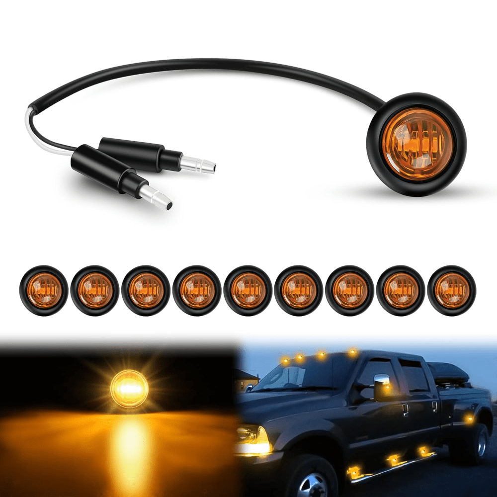 3/4 inch Amber Round LED Marker Lights 2 Connectors (10 Pcs) Headlights - Top Tuning Boost