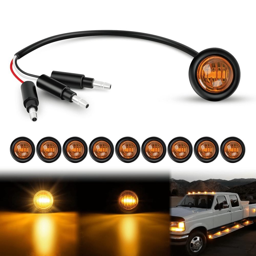 3/4 inch Amber Round LED Marker Lights 3 Connectors (10 Pcs) Headlights - Top Tuning Boost