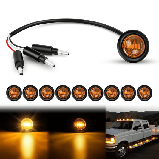 3/4 inch Amber Round LED Marker Lights 3 Connectors (10 Pcs) Headlights - Top Tuning Boost