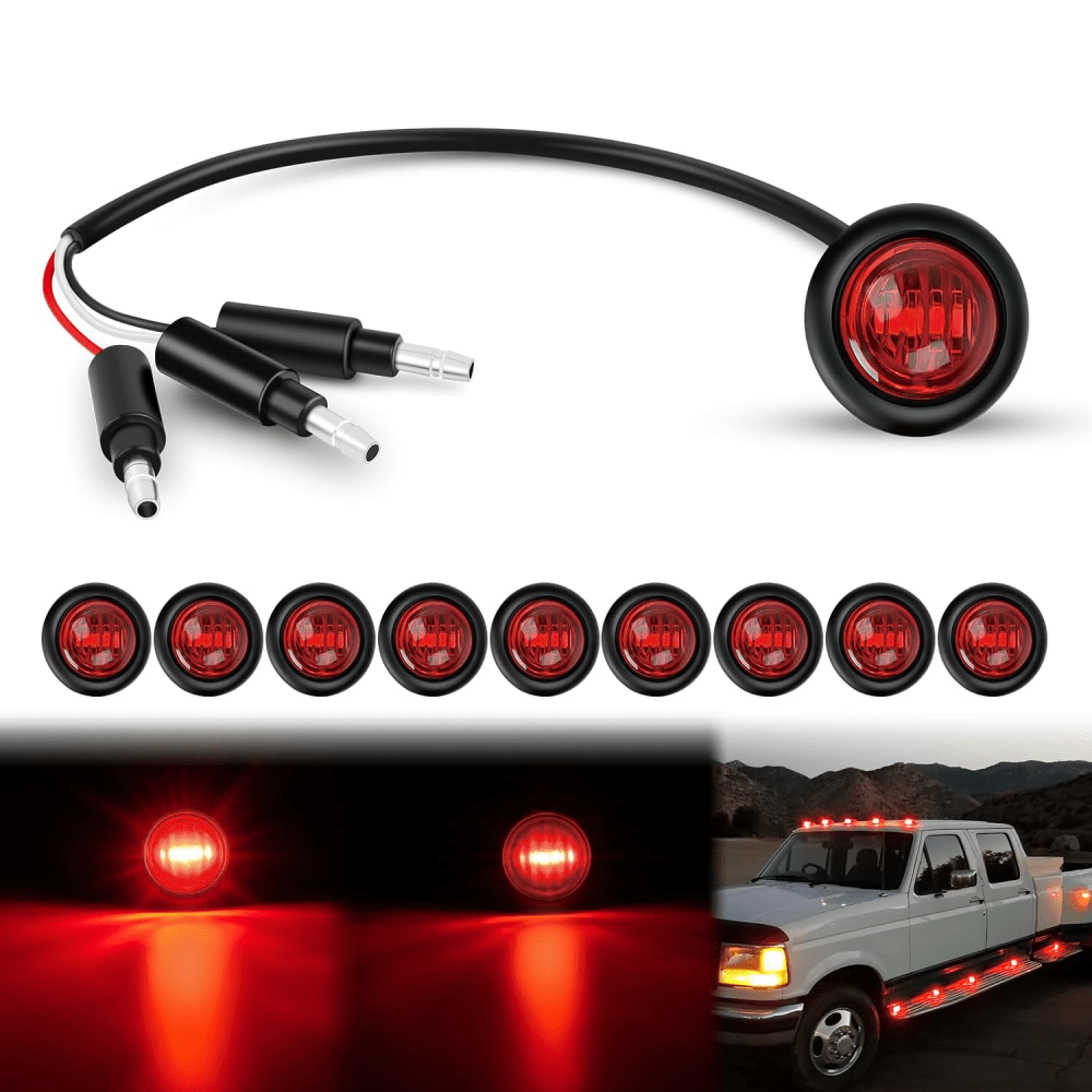 3/4 inch Red Round LED Marker Lights 3 Connectors (10 Pcs) Headlights - Top Tuning Boost