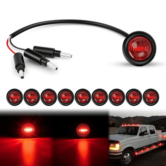 3/4 inch Red Round LED Marker Lights 3 Connectors (10 Pcs) Headlights - Top Tuning Boost