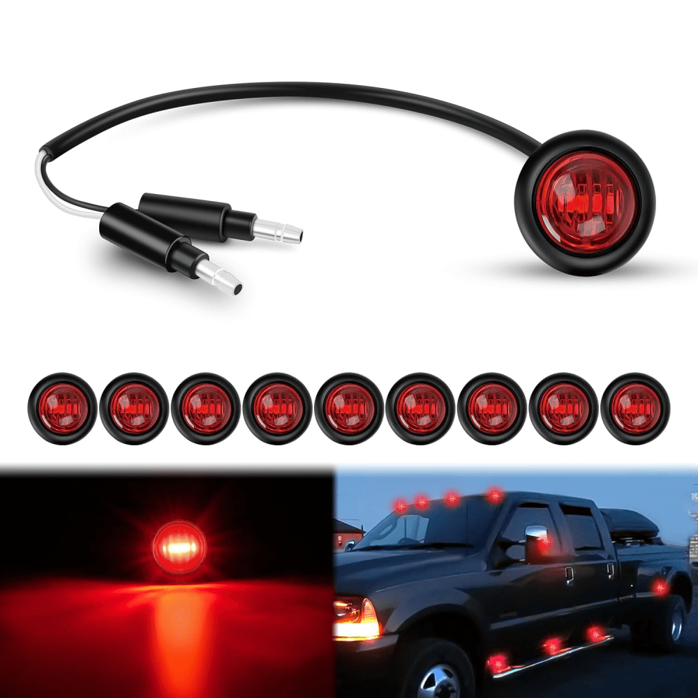 3/4 inch Red Round LED Marker Lights 2 Connectors (10 Pcs) Headlights - Top Tuning Boost