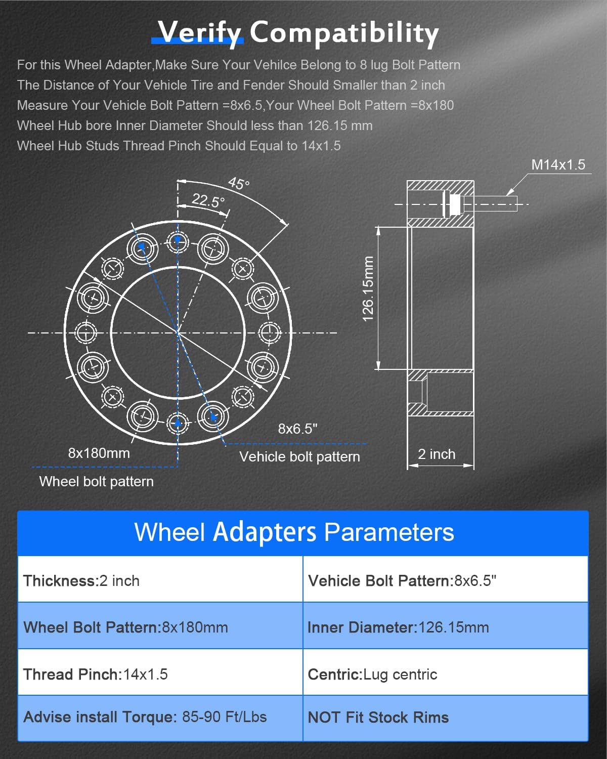 4PCS 2 inch 8x6.5 to 8x180 Wheel Spacer Conversion 8 lug Fits 2001-2003 fit Chevrolet Silverado 1500 HD|1997-2014 fit chevy Express 2500 3500 | 2001-2010 fit Silverado 2500HD Sierra 2500HD