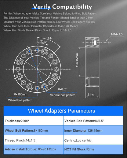 4PCS 2 inch 8x6.5 to 8x180 Wheel Spacer Conversion 8 lug Fits 2001-2003 fit Chevrolet Silverado 1500 HD|1997-2014 fit chevy Express 2500 3500 | 2001-2010 fit Silverado 2500HD Sierra 2500HD