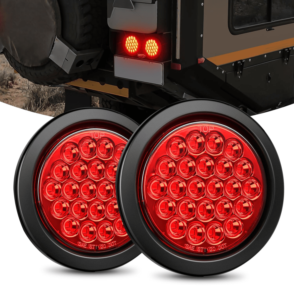 4 Inch Red Round 24Leds Tail Light Flush Mount Grommets 2Pcs Tail Lights - Top Tuning Boost