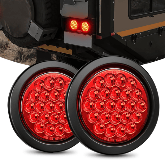 4 Inch Red Round 24Leds Tail Light Flush Mount Grommets 2Pcs Tail Lights - Top Tuning Boost