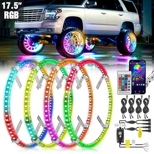 17.5 Inch LED Wheel Ring Lights Double Row RGB APP Remote Control 4Pcs Headlights - Top Tuning Boost