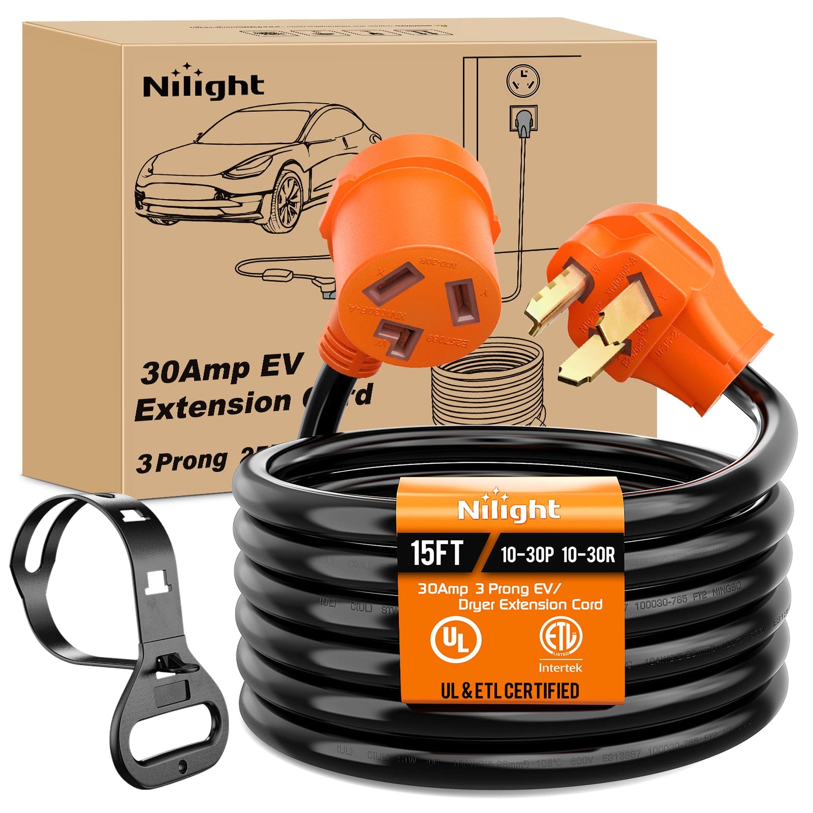 RV Parts 15FT EV Dryer Extension Cord 3 Prong 30 Amp NEMA 10-30P 10-30R Old Dryer Extension Cable Heavy Duty 10 Gauge Pure Copper Wire UL Listed 125/250V for Level 2 EV Charging