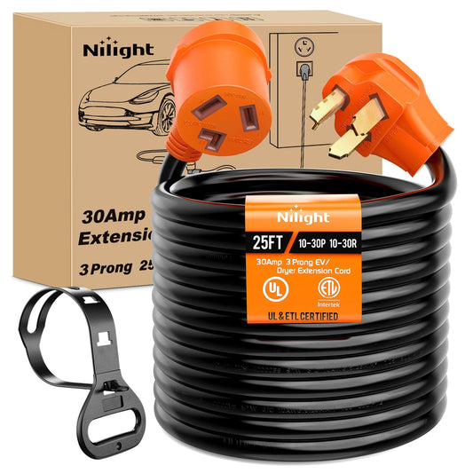 RV Parts 25FT EV Dryer Extension Cord 3 Prong 30 Amp NEMA 10-30P 10-30R Old Dryer Extension Cable Heavy Duty 10 Gauge Pure Copper Wire UL Listed 125/250V for Level 2 EV Charging