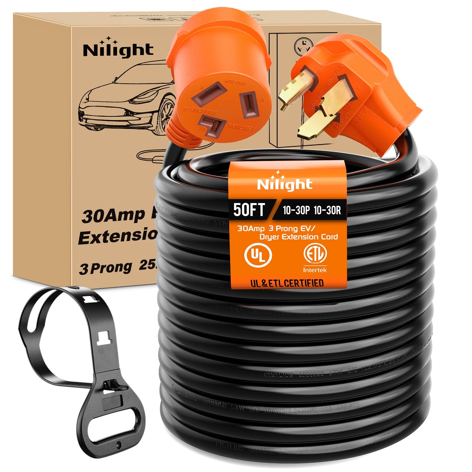 RV Parts 50FT EV Dryer Extension Cord 3 Prong 30 Amp NEMA 10-30P 10-30R Old Extensions Cable Heavy Duty 10 Gauge Pure Copper Wire UL Listed 125/250V for Level 2 Using30 Amp 25FT 3 Prong EV Dryer Extension Cord
