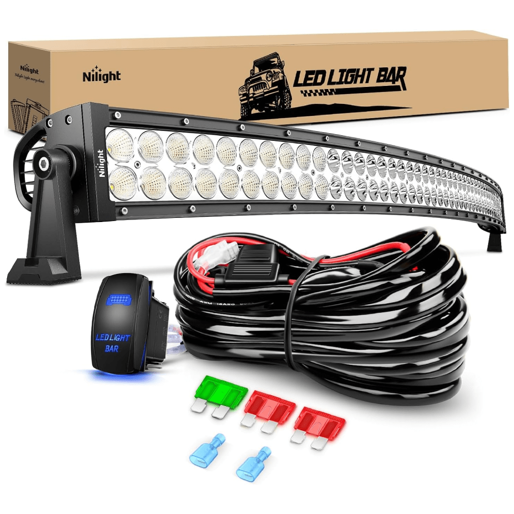 50 Inch 288W Double Row Curved Spot Flood Led Light Bar £ü12AWG Wiring Harness 5Pin Switch Light Bars - Top Tuning Boost